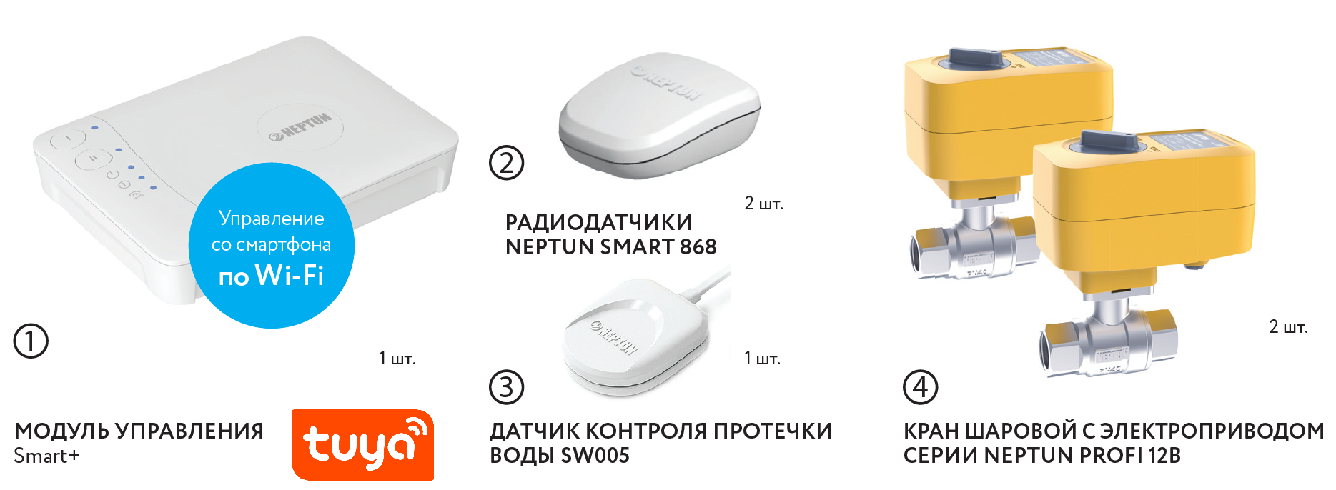 Cистема контроля протечек воды Нептун | Защита от потопа Neptun PROFI  Smart+ Tuya 1/2